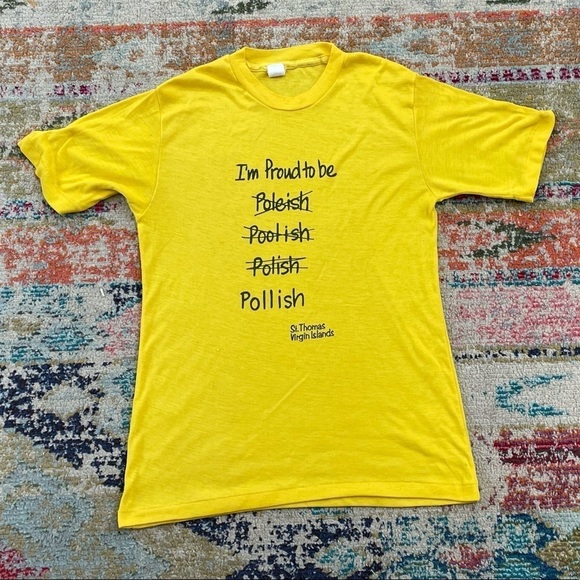 Vintage St. Thomas Virgin Islands 1980s Yellow Graphic Travel Tourism Tee tshirt - Picture 1 of 5